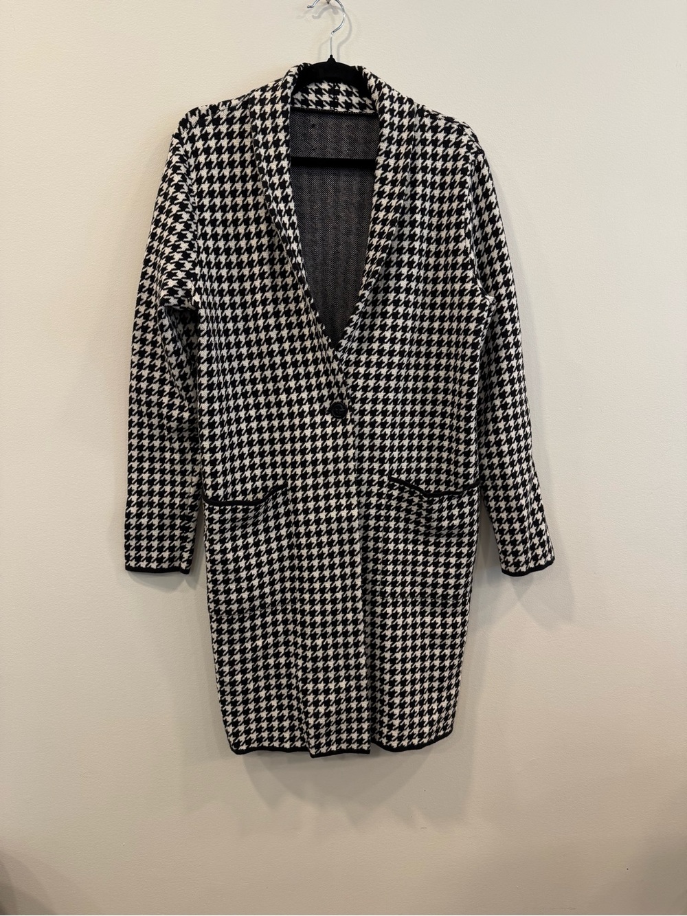 Houndstooth Longline Blazer - Black & White